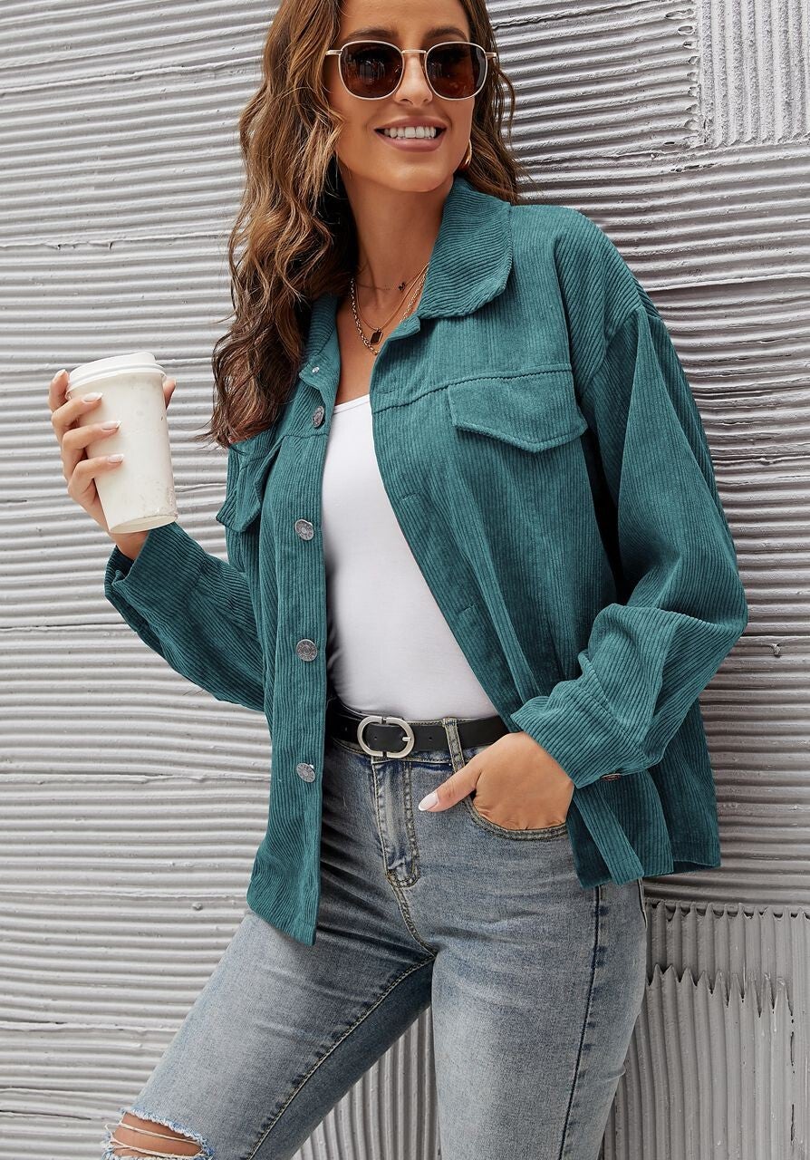 Teal Corduroy Jacket Southern Hearts Boutique
